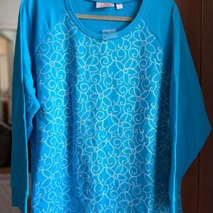 Quacker Factory Turquoise Floral Top